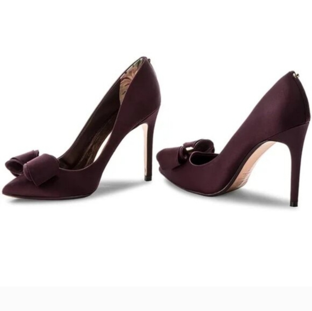 Ted Baker Plum Satin Bow Pointed-Toe High Heels
